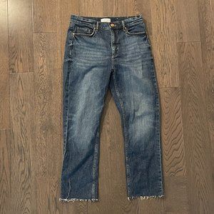 LOFT high waist straight crop jeans, distressed hem, size 27 / size 4 - NEVER WO